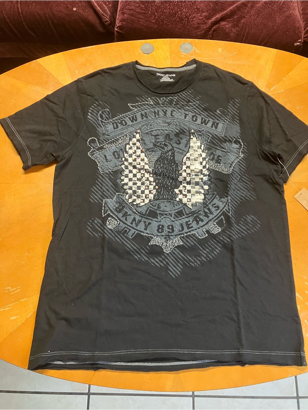 NWT Y2K DKNY Jeans Black Cyber Grunge Graphic Tee S